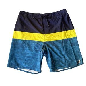 Laguna Shorts Sz XL Blue Yellow Mesh Lined Swimming Trunks Beach Pool Swim